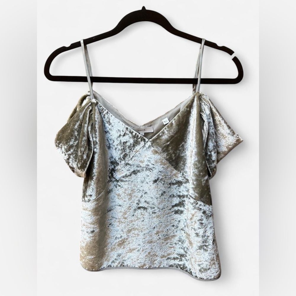 Velvet Off-Shoulder Top in Silvery Gold by Vince